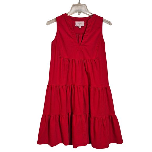 TUCKERNUCK Pomander Place Kensie Crepe Dress Women XS Red Swing Mini V Neck Tier - Picture 1 of 7